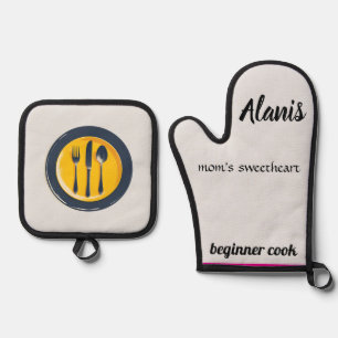 Alanis mom's sweetheart beginner cook oven mitt & pot holder set