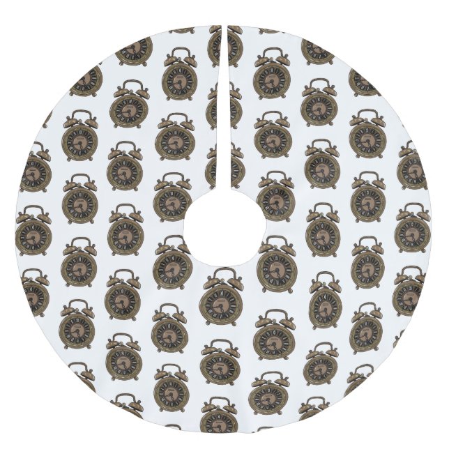 Alarm clock cartoon illustration brushed polyester tree skirt (Front)