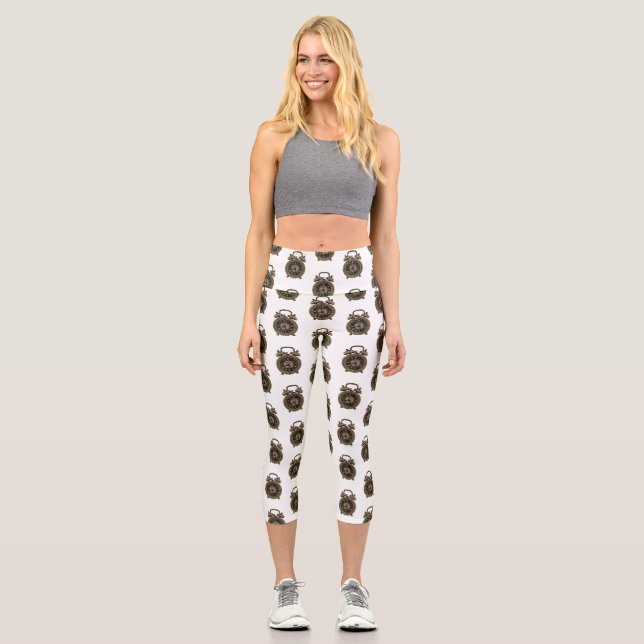 Alarm clock cartoon illustration capri leggings (Front)