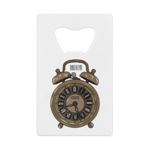 Alarm clock cartoon illustration credit card bottle opener