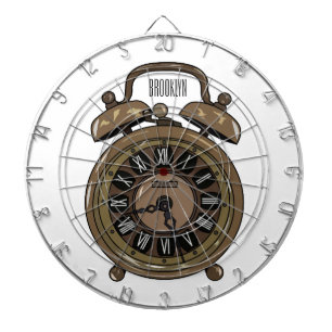 Alarm clock cartoon illustration dartboard