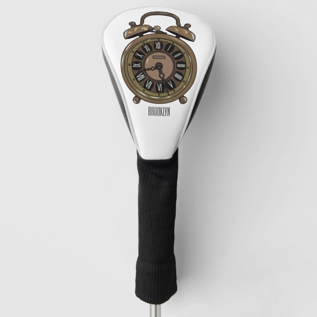 Alarm clock cartoon illustration golf head cover (Front)