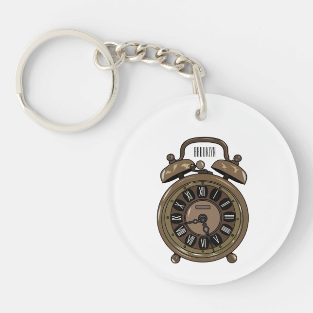 Alarm clock cartoon illustration keychain (Front)
