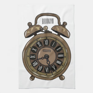 Alarm clock cartoon illustration kitchen towel
