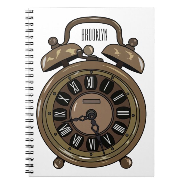 Alarm clock cartoon illustration notebook (Front)
