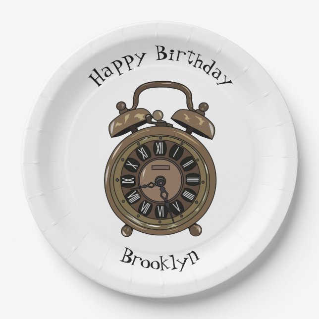 Alarm clock cartoon illustration paper plate (Front)