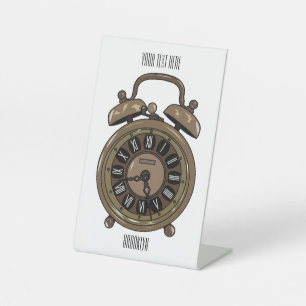Alarm clock cartoon illustration pedestal sign