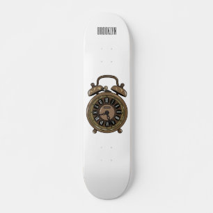 Alarm clock cartoon illustration skateboard