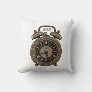 Alarm clock cartoon illustration throw pillow