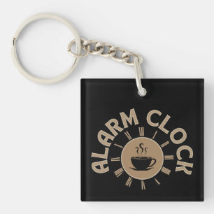ALARM CLOCK RETRO MORNING COFFEE LOVER KEYCHAIN