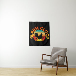 ALARM CLOCK VINTAGE MORNING ROOSTER CHICKEN TAPESTRY