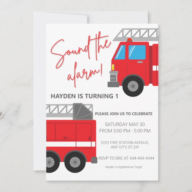 Alarme Camion Invitation d'anniversaire (Devant)