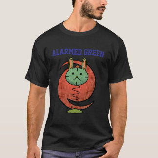 Alarmed Green Funny Cat Orange T-Shirt