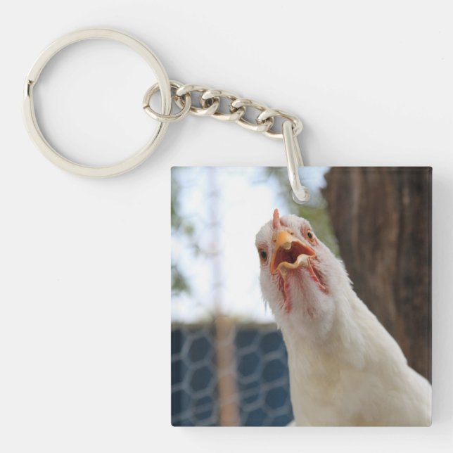 Alarmed White Hen Key Chain (Front)