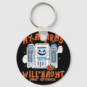 Alarms Will Haunt Dreams Funny ICU Nurse Halloween Keychain