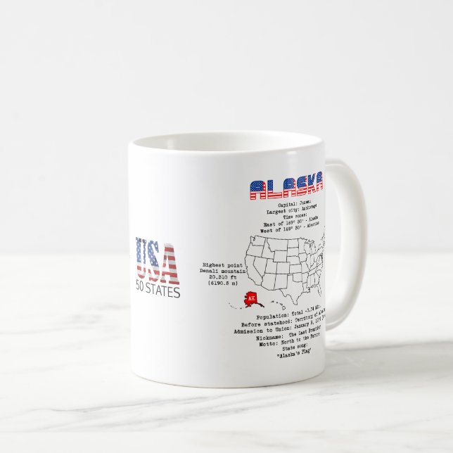 Alaska American state on a map and useful info Coffee Mug (Front Right)