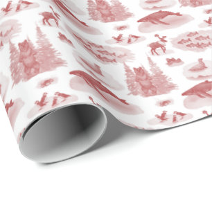 Alaska Animal Toile (Brick Red) Wrapping Paper