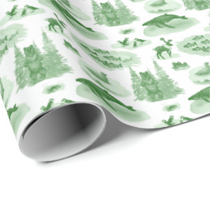 Alaska Animal Toile (Emerald Green) Wrapping Paper