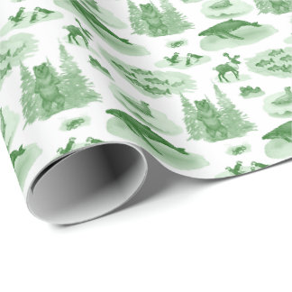 Alaska Animal Toile (Emerald Green) Wrapping Paper