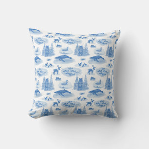 Alaska Animal Toile Throw Pillow (Wedgewood Blue)