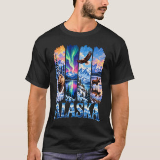 Alaska Bear Moose Eagle Aurora Lake And Mountain W T-Shirt
