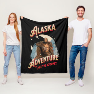 Alaska Bigfoot Adventure Retro Wilderness Art Fleece Blanket