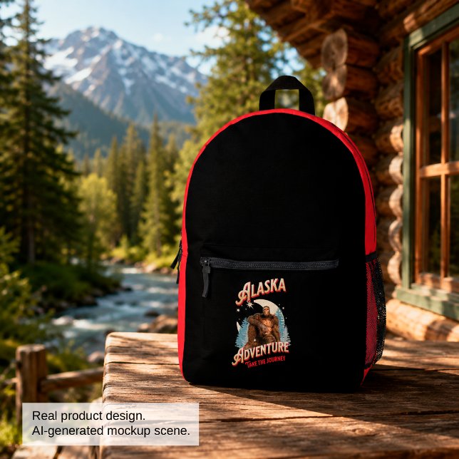 Alaska Bigfoot Adventure Retro Wilderness Art Printed Backpack (Creator Uploaded)