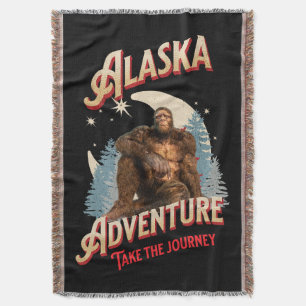Alaska Bigfoot Adventure Retro Wilderness Art Throw Blanket