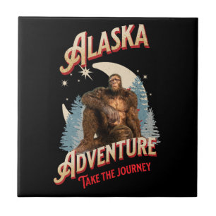 Alaska Bigfoot Adventure Retro Wilderness Art Tile