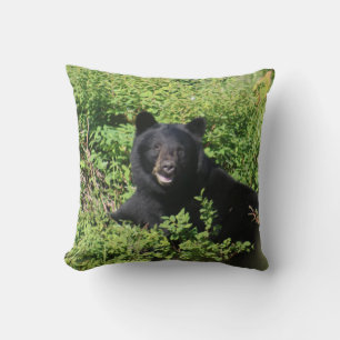 Alaska - Black Bear in Berry Bushes Throw Pillow