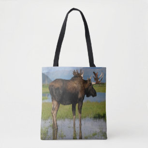Alaska Bull Moose Antlers Scenic Photo Design Tote Bag
