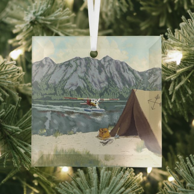 Alaska Bush Plane And Fishing Travel Glass Ornament (Insitu)