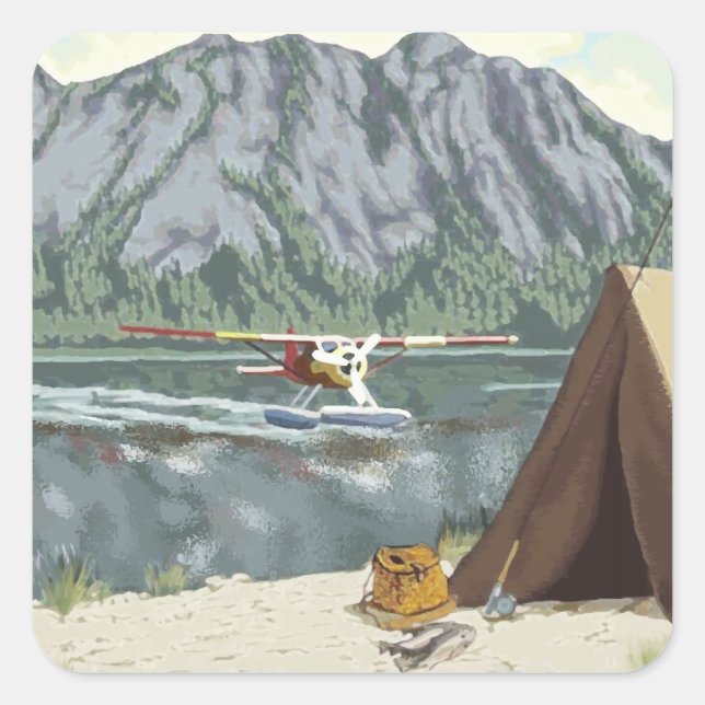 Alaska Bush Plane And Fishing Travel Square Sticker (Front)