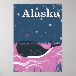 Alaska Cartoon vintage whale travel poster