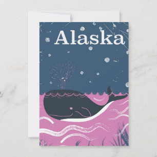 Alaska Cartoon vintage whale travel poster Invitation