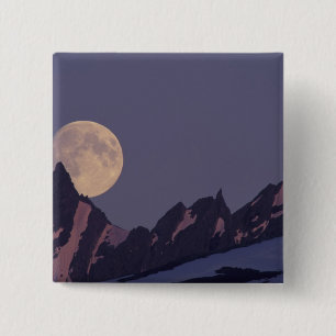 Alaska, Chugach Mountains Full moon rises 2 Inch Square Button