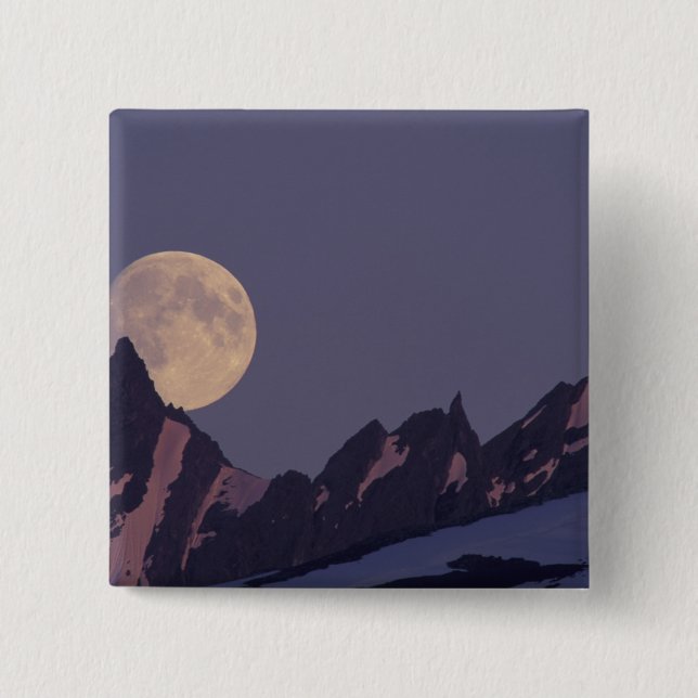 Alaska, Chugach Mountains Full moon rises 2 Inch Square Button (Front)