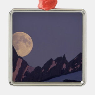 Alaska, Chugach Mountains Full moon rises Metal Ornament