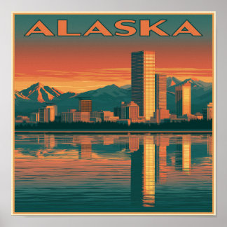 Alaska Cityscape Sunset Poster