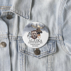 Alaska Cruise Cruising Animals Bear Wolf Moose  3 Inch Round Button