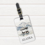 Alaska Cruise Cruising Orca Watercolor Custom Luggage Tag<br><div class="desc">This design may be personalized in the area provided by changing the photo and/or text. Or it can be customized by clicking Personalize this Template and then choosing the click to customize further option and delete or change the colour of the background, add text, change the text colour or style,...</div>