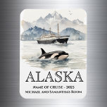 Alaska Cruise Cruising Orca Watercolor  Magnet<br><div class="desc">This design may be personalized in the area provided by changing the photo and/or text. Or it can be customized by clicking Personalize this Template and then choosing the click to customize further option and delete or change the colour of the background, add text, change the text colour or style,...</div>