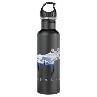 Alaska Day Moose Snowy Mountain - Alaskan Tourist 710 Ml Water Bottle