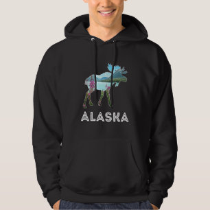 Alaska Day Moose Snowy Mountains Alaska Holiday Hoodie
