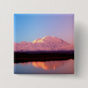Alaska, Denali National Park, Mt. McKinley at 2 Inch Square Button