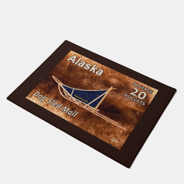Alaska Dog Sled Mail Postage Stamp Doormat (Angled)