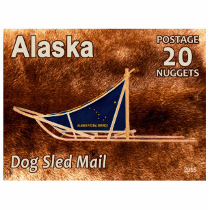 Alaska Dog Sled Mail Postage Stamp Photo Sculpture Magnet