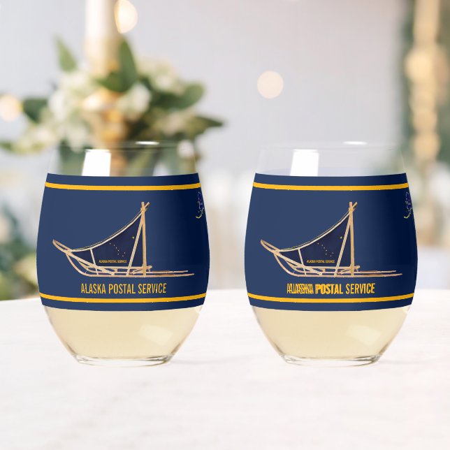 Alaska Dog Sled Postal Carrier Stemless Wine Glass (Insitu (Wedding))