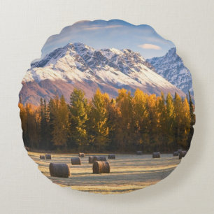 Alaska Farming Round Pillow