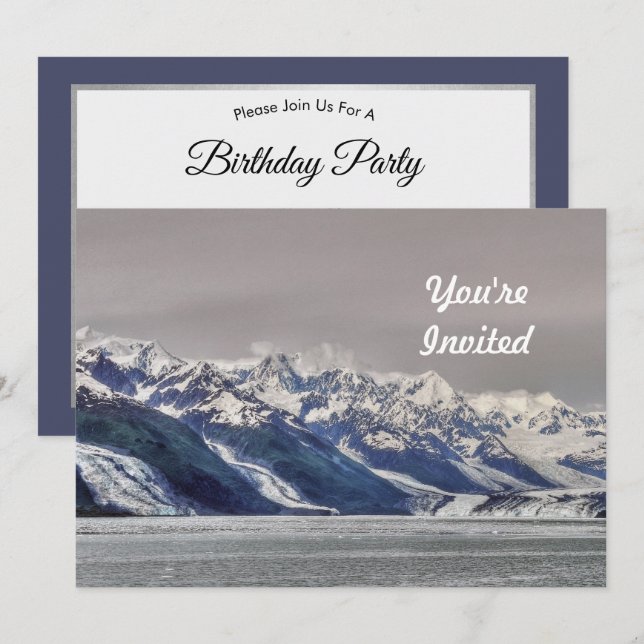 Alaska Fjord Glacier Landscape Photo Birthday Invitation (Front/Back)